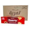 صورة لكرتون تمرية غندور (Tamria) تظهر التغليف الخارجي والعلبة التي تحتوي على قطع التمرية المحشوة بالعجوة الطبيعية، مثالية للضيافة والوجبات المدرسية.