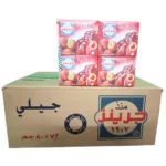 صورة تسويقية لجيلي جرينز بنكهة الفراولة بوزن 80 غرام، تظهر التغليف الأحمر الجذاب للعلبة الفردية وكرتون الشحن المخصص للبيع بالجملة.