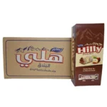 صورة لكرتون شوكولاتة بيكاديلي هيلي (Hilly) باللون البني المميز، يظهر العبوة الكرتونية وقطع الويفر المقرمش المحشو بالكريمة والمغلف فردياً.